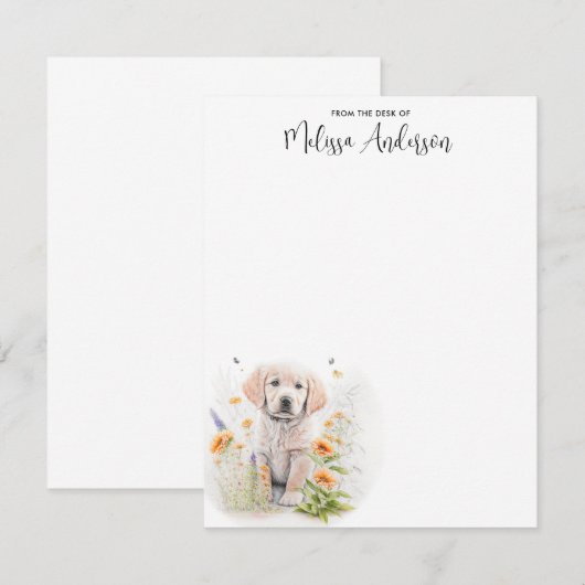 Dog Puppy Golden Retriever Moderne Waterverf Notitiekaartje (Voorkant / Achterkant)