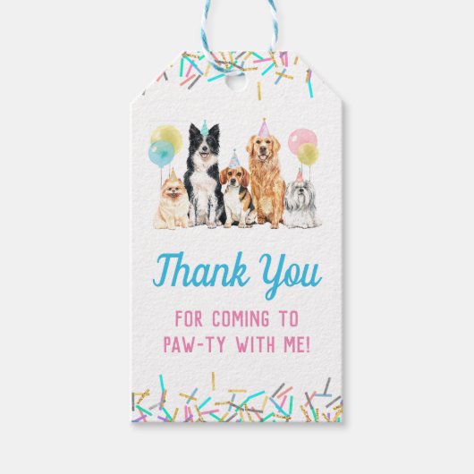 Dog Puppy Paw-ty Birthday Cadeaulabel (Voorkant)