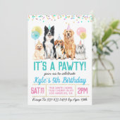 Dog Puppy Paw-ty Birthday Invitation Kaart (Staand voorkant)