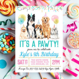 Dog Puppy Paw-ty Birthday Invitation Kaart
