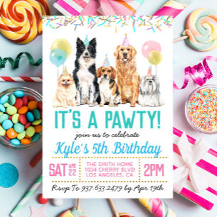 Dog Puppy Paw-ty Birthday Invitation Kaart