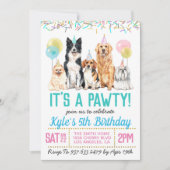 Dog Puppy Paw-ty Birthday Invitation Kaart (Voorkant)