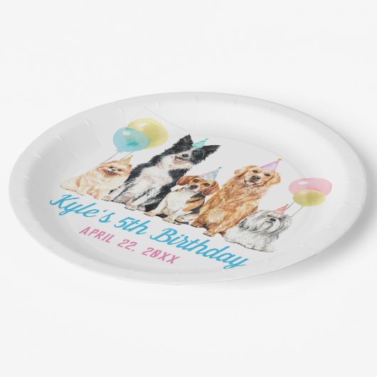 Dog Puppy Paw-ty Birthday Papieren Bordje (Gekanteld)