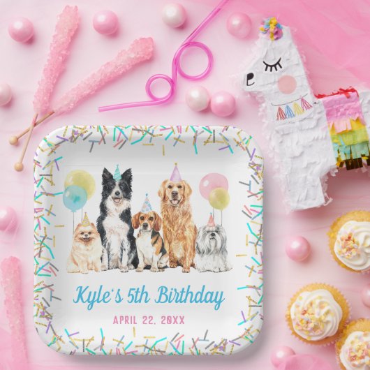 Dog Puppy Paw-ty Birthday Papieren Bordje (Feest)