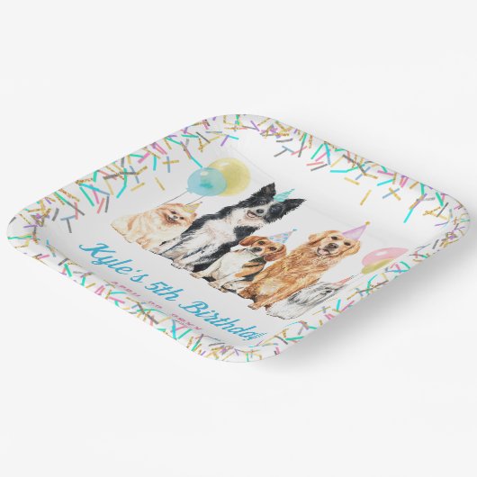 Dog Puppy Paw-ty Birthday Papieren Bordje (Gebogen)