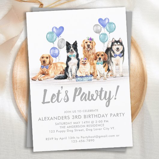 Dog Puppy Pawty Boy Girl Birthday Party Kaart
