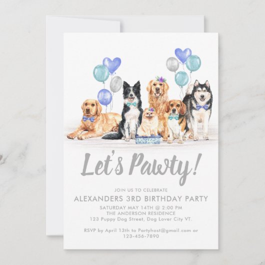 Dog Puppy Pawty Boy Girl Birthday Party Kaart (Voorkant)