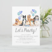 Dog Puppy Pawty Boy Girl Birthday Party Kaart (Staand voorkant)