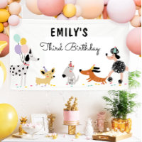 Dog Puppy Pawty Modern Birthday Backdrop Banner