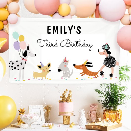 Dog Puppy Pawty Modern Birthday Backdrop Banner