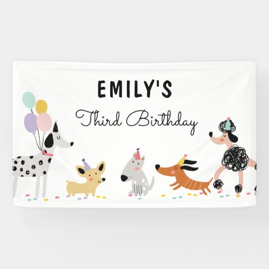 Dog Puppy Pawty Modern Birthday Backdrop Banner (Horizontaal)
