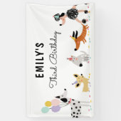 Dog Puppy Pawty Modern Birthday Backdrop Banner (Verticaal)