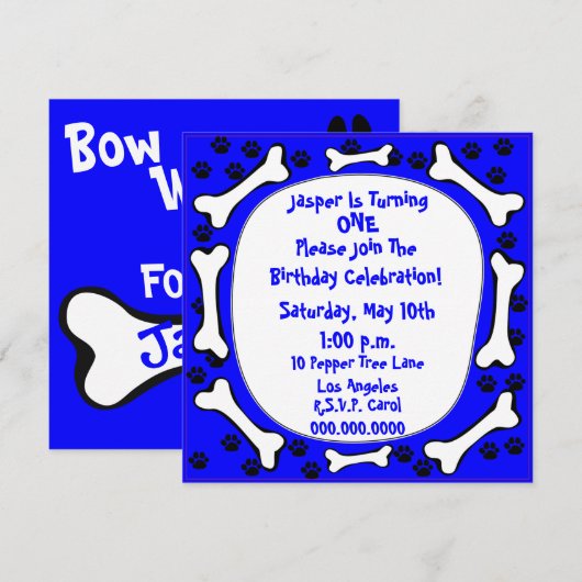 Dog Puppy Pet 1e verjaardag Partij nodigt uit Kaart (Voorkant / Achterkant)