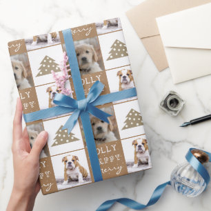 Dog Puppy Pet 2 Foto's Merry Jolly kerstboom Cadeaupapier