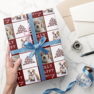 Dog Puppy Pet 2 Foto's Merry Jolly kerstboom Cadeaupapier