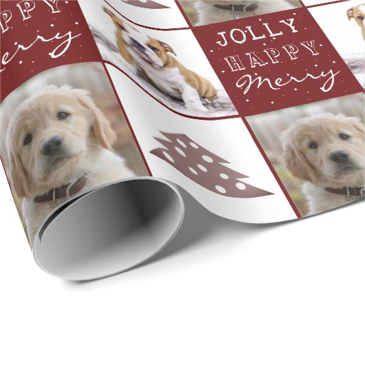 Dog Puppy Pet 2 Foto's Merry Jolly kerstboom Cadeaupapier (Rol Hoek)