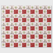 Dog Puppy Pet Foto Snowflake Red Kerstmis Cadeaupapier (Vlak)