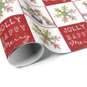 Dog Puppy Pet Foto Snowflake Red Kerstmis Cadeaupapier (Rol Hoek)