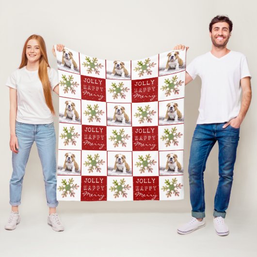 Dog Puppy Pet Foto Snowflake Red Kerstmis Fleece Deken (In situ)