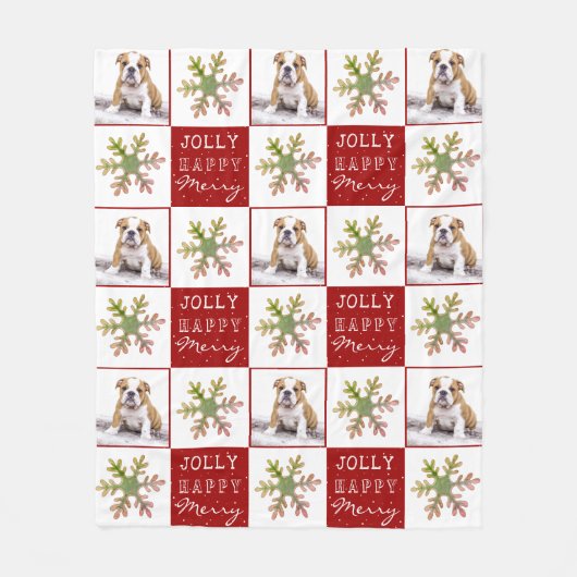 Dog Puppy Pet Foto Snowflake Red Kerstmis Fleece Deken (Voorkant)