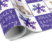 Dog Puppy Pet Paars Foto Snowflake Kerstmis Cadeaupapier (Rol Hoek)