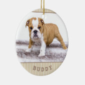 Dog Puppy Pet Photo Beige Stripe Keramisch Ornament (Rechts)