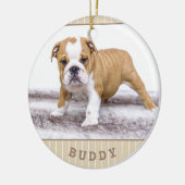 Dog Puppy Pet Photo Beige Stripe Keramisch Ornament (Links)