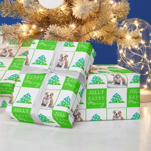 Dog Puppy Pet Typografie Kerstboom Foto Cadeaupapier (Feestdagen)