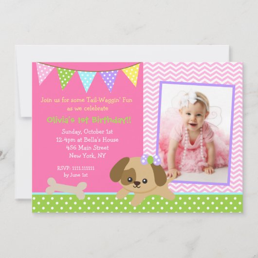 Dog Puppy Photo Birthday Party Invitations Kaart (Voorkant)