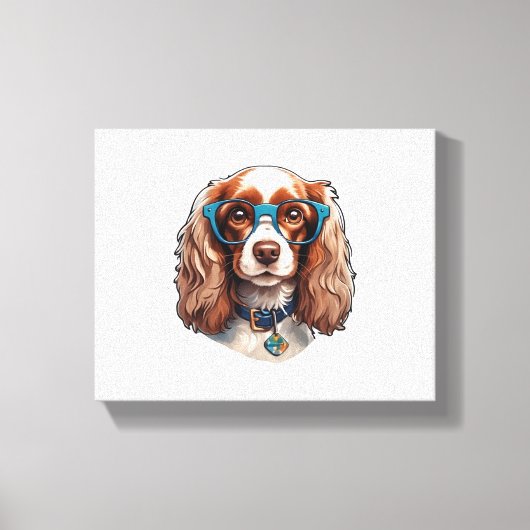 Dog Puppy Pooch Schattige Grappig Brillen Studeren Canvas Afdruk (Voorkant)