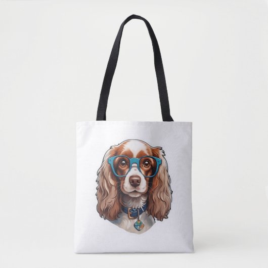 Dog Puppy Pooch Schattige Grappig Brillen Studeren Tote Bag (Voorkant)