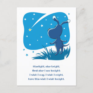 Dog Puppy Shooting Star Make Wish Night Blue Sky Briefkaart