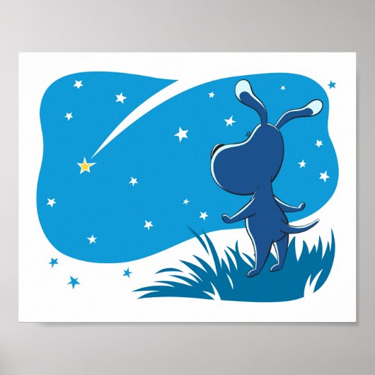 Dog Puppy Shooting Star Night Blue Sky Poster (Voorkant)