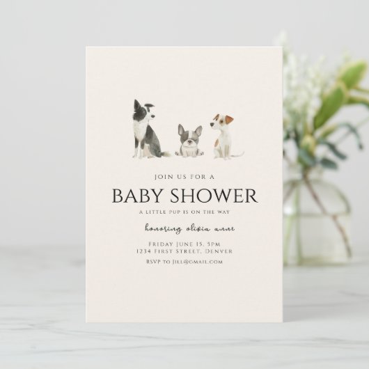 Dog Puppy Thema Baby shower Uitnodiging (Staand voorkant)