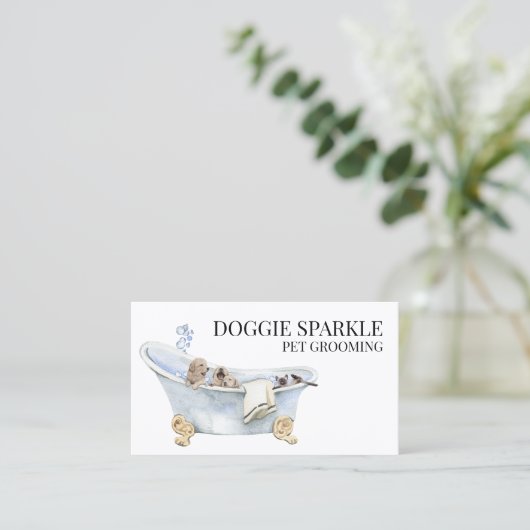 Dog Puppy Waterverf Pet Services Grooming Pet Visitekaartje (Staand voorkant)