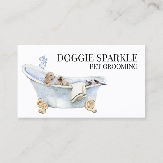 Dog Puppy Waterverf Pet Services Grooming Pet Visitekaartje (Voorkant)