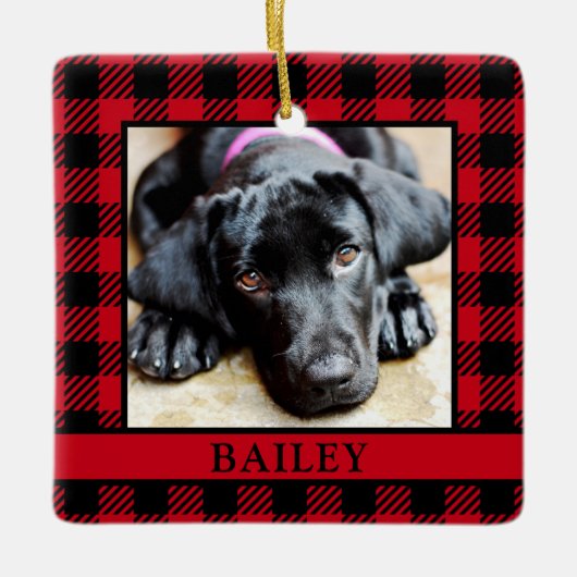 Dog Red Buffalo Check Foto Keramisch Ornament (Voorkant)