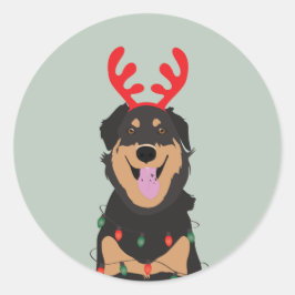 Dog Reindeer Happy Pawlidays Ronde Sticker