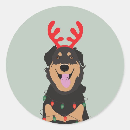 Dog Reindeer Happy Pawlidays Ronde Sticker (Voorkant)