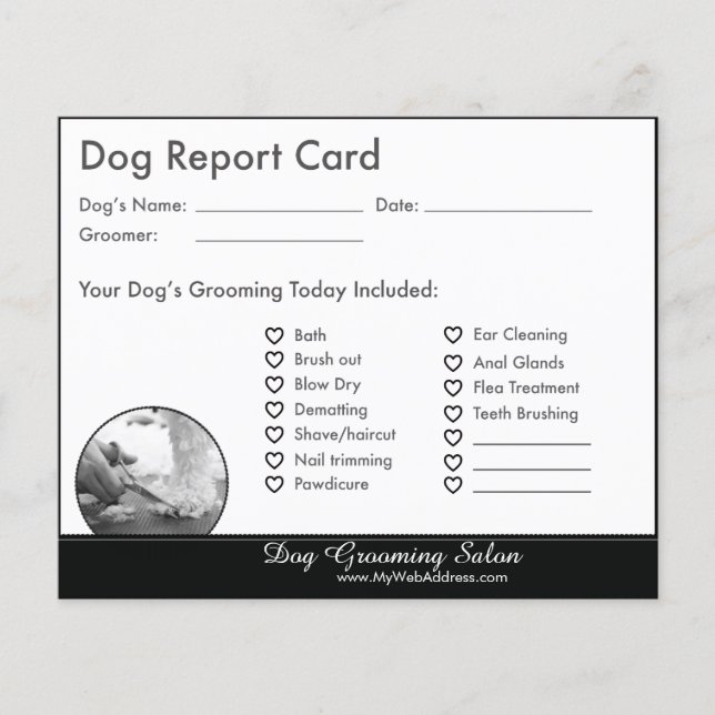 Dog Report Kaart voor Dog Groomers (Voorkant)