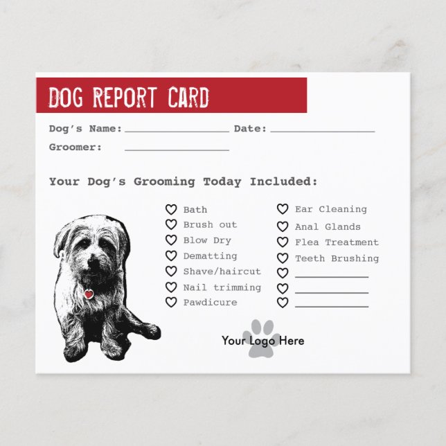 Dog Report Kaart voor Dog Groomers (Voorkant)