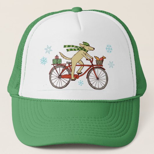 Dog Riding Bicycle met Squirrel Friend Holiday Trucker Pet (Voorkant)