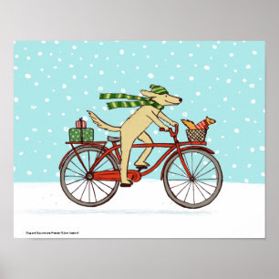 Dog Riding Bicycle met Squirrel Friend Whimsical Poster