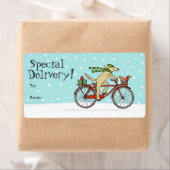 Dog Riding Bicycle met Squirrel Holiday Gift Label (Insitu)