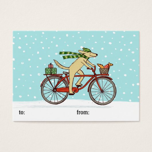 Dog Riding Bicycle met Squirrel Holiday Gift Label Visitekaartjes (Voorkant)
