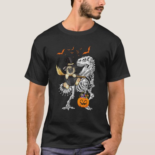 Dog Riding Dinosaur Pompoen Halloween Kinder T-shirt (Voorkant)