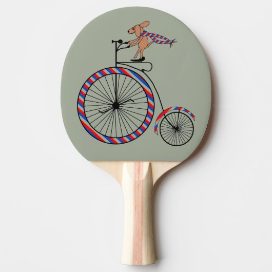Dog Riding Old Fashioned Bike op Ping Pong Paddle Tafeltennisbatje (Voorkant)