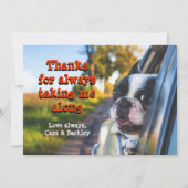 Dog rijden in auto Bedankt liefde Wenskaart Kaart (Voorkant)