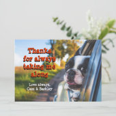 Dog rijden in auto Bedankt liefde Wenskaart Kaart (Staand voorkant)