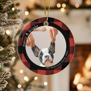 Dog rode buffalo-speldenfamilie Merrie en helder Keramisch Ornament